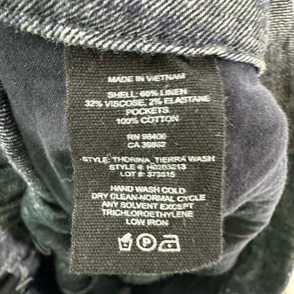 Theory Size 12 Thorina Tierra Wash Blue Linen Viscose Blend Pants Crop Split Hem - Picture 8 of 11